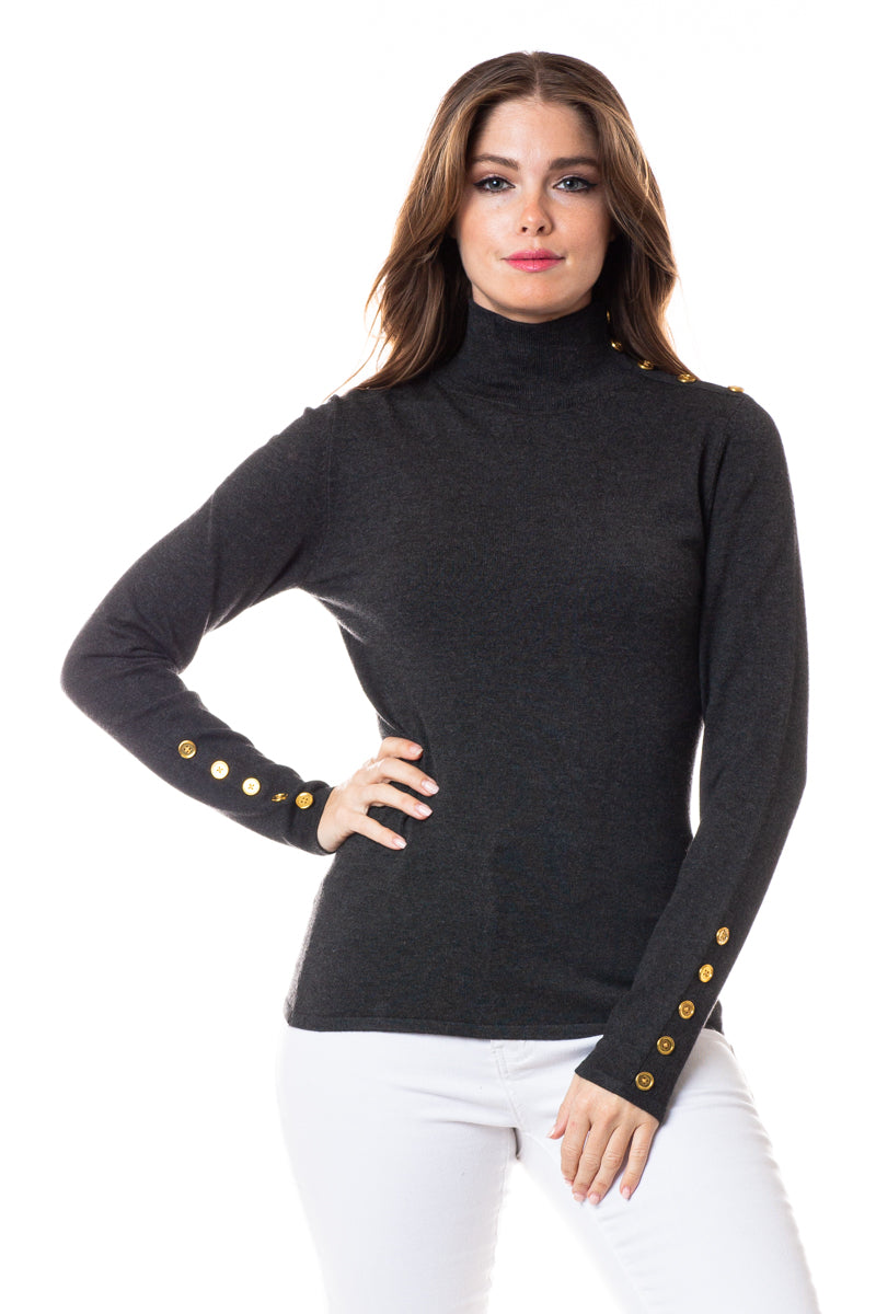 Cielo Women's Embellished Knit Turtle Neck Pull Over SW950